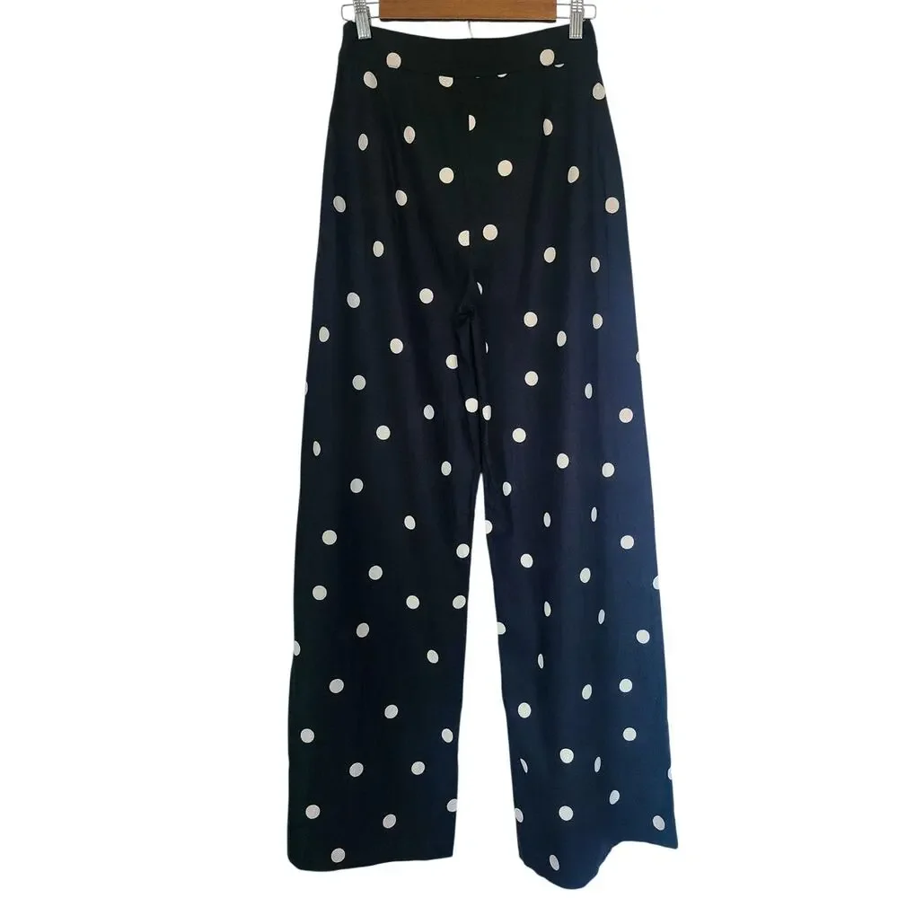 Sézane Tymo Linen Wide Leg Polka Dot Pants Black Ecru Size 36 US 4 NWT